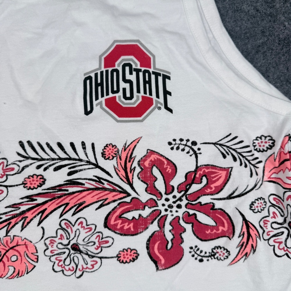 Wes and Willy Ohio State Buckeyes Tank Top White Floral Nantucket Red M 2248OHX - Picture 5 of 9
